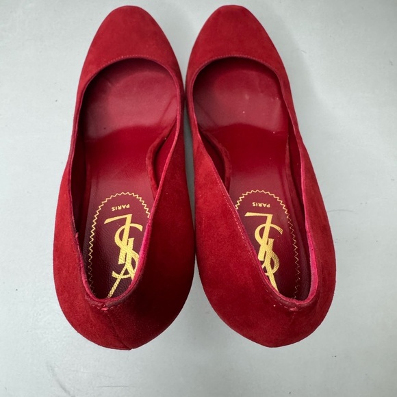 Saint Laurent Red/Coral Suede Tribtoo Platform Pumps – Size 39 - Picture 9 of 17